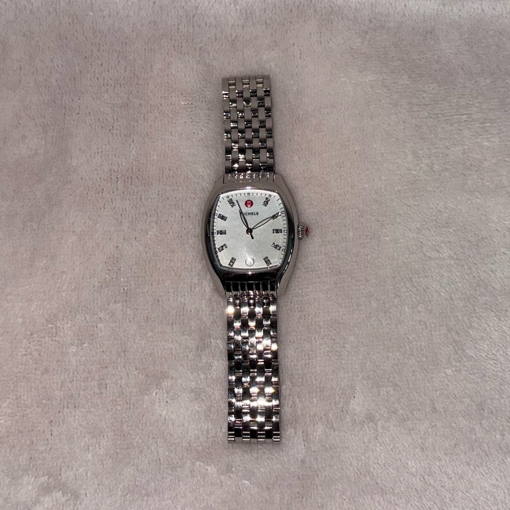 Michele Silver Stainless Steel Bracelet Watch with White Dial